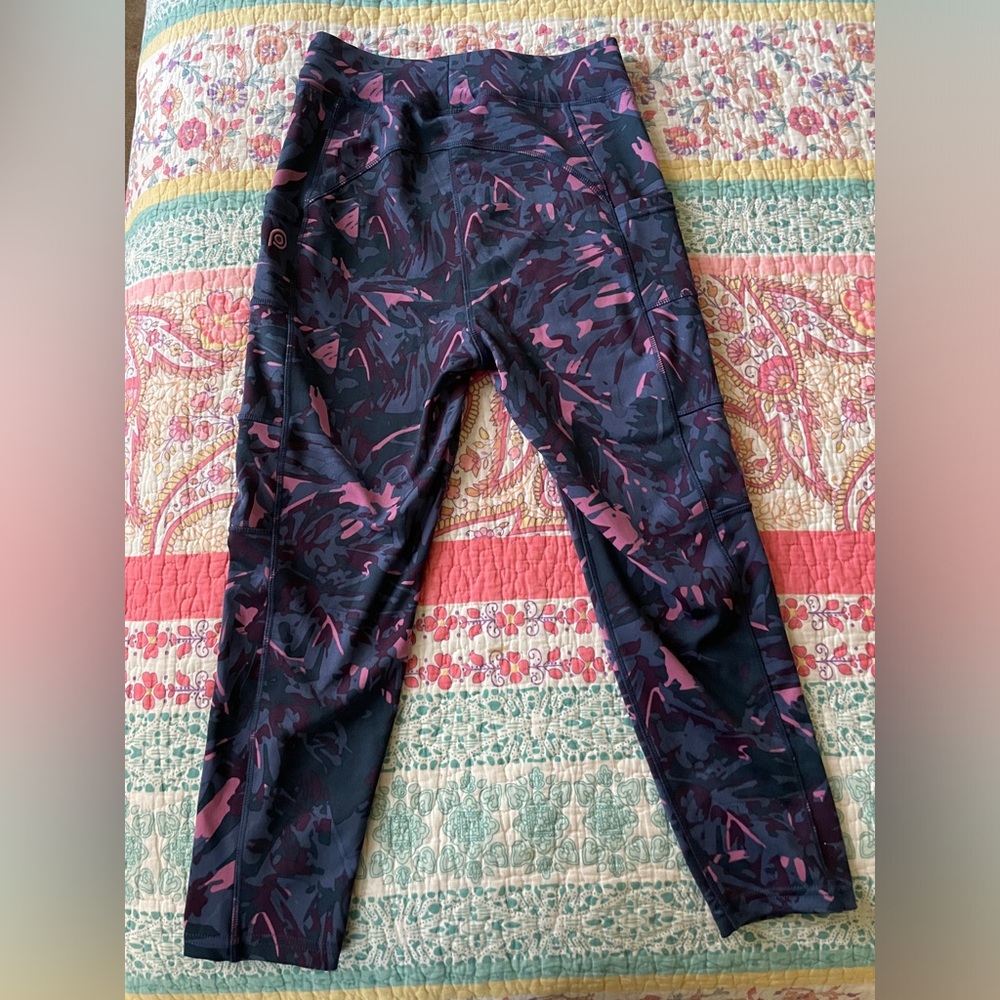 Pop Fit Athletic Colorful Pink Blue Purple Leggings Side Pockets Size Small